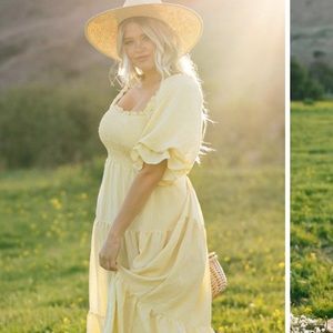 Morning lavender XL PAIGE YELLOW PUFF SLEEVE TIERED MIDI DRESS